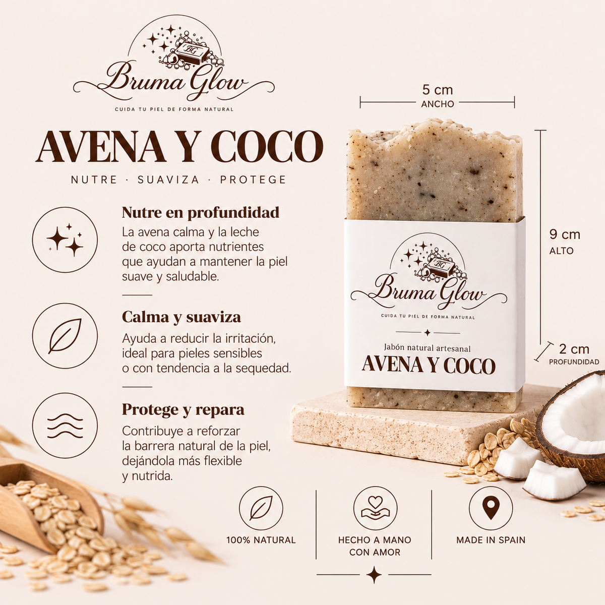 Jabón Artesanal de Avena y Coco