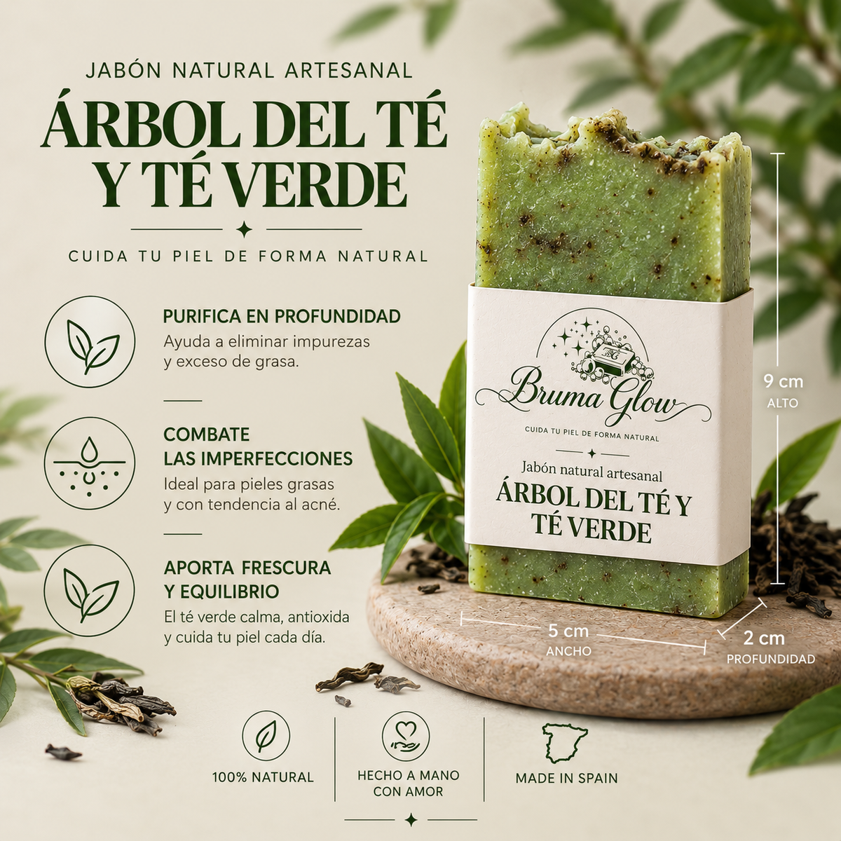 Jabón Artesanal Árbol del Té y Té Verde